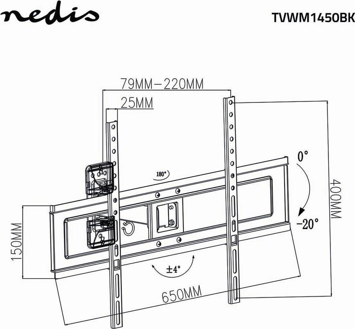 Produktbild Nedis Vollbewegliche TV-Wandhalterung - 37 – 70" - Max. 35 kg - 2 Drehpunkte - Neigen, Schwenken u (Wand, 70", 35 kg)