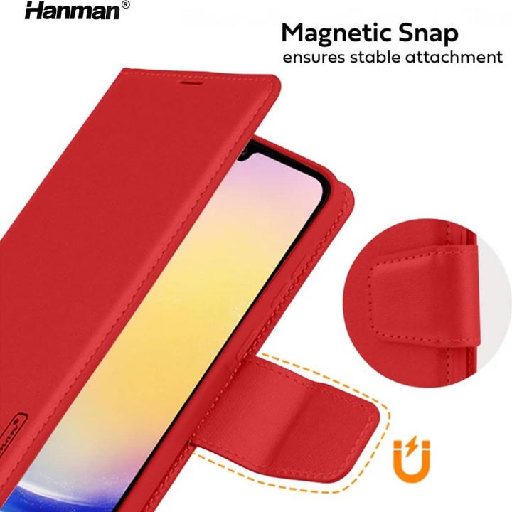 Produktbild Hanman Samsung Galaxy S25 - Mill Flip Case mit 3 Kartenfächern, rot (Samsung Galaxy S25)