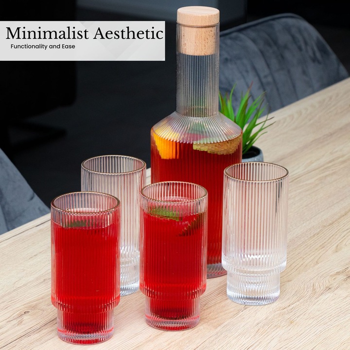 Produktbild Intirilife Glaskaraffen Set mit Korken und 4 Gläsern (1.70 l)