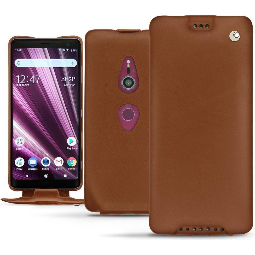 Noreve Lederschutzhülle vertikal (Sony Xperia XZ3), Smartphone Hülle, Braun