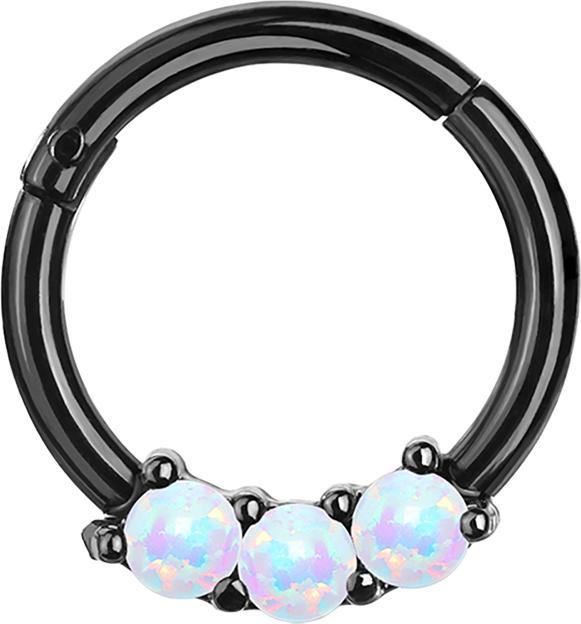 Image du produit Star Piercing Micro anneau segment pliable noir trois cristaux argent (Acier chirurgical 316L, sans laiton)