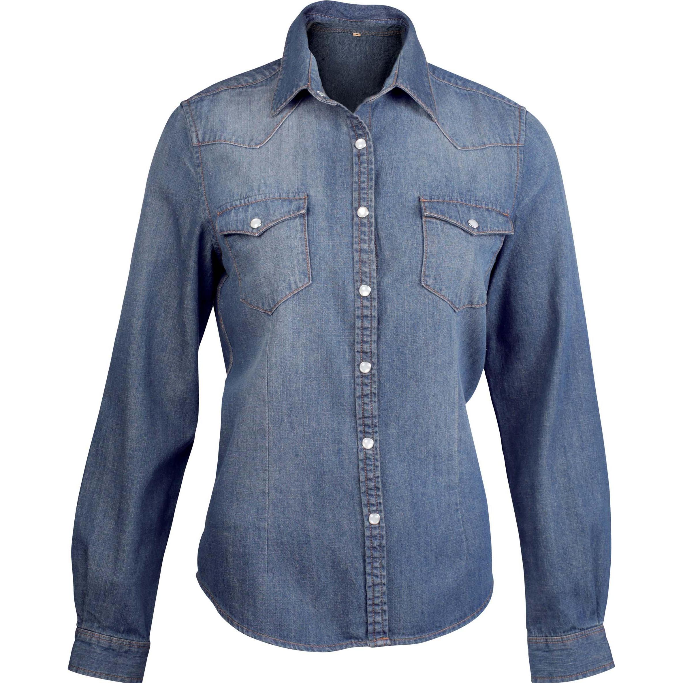 Kariban, Damen, Hemd, Denim, Blau, (XL)