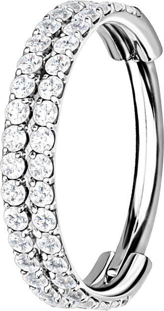 Actual product image Star Piercing Micro segment ring hinged silver double line with crystals (without brass, Surgical steel 316L)