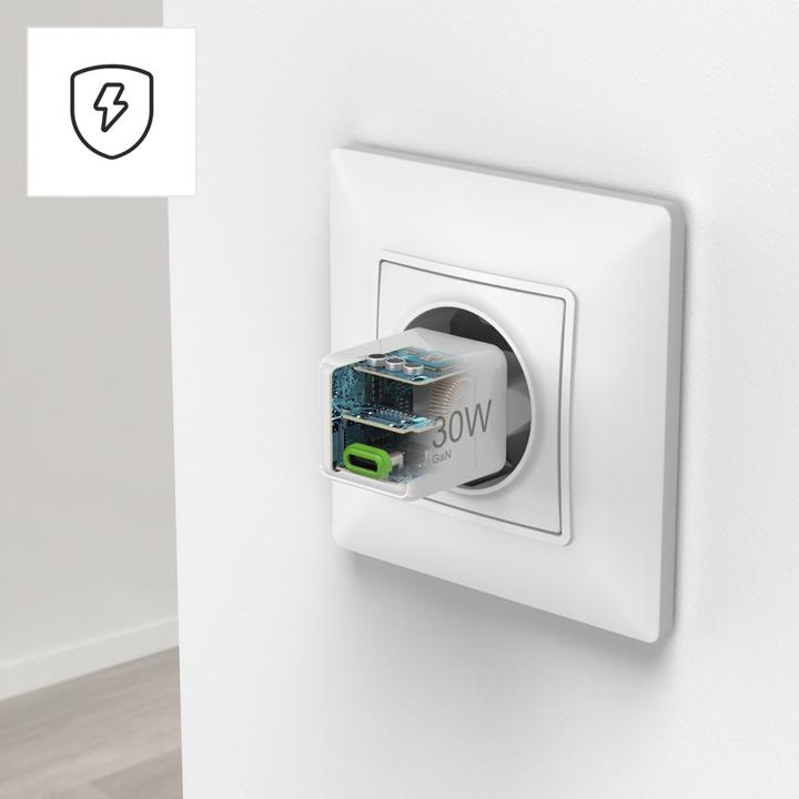 Image du produit Hama Chargeur rapide, USB-C, PD/QC/GaN, super-mini-chargeur, 30 W, blanc (30 W, 1 portion)