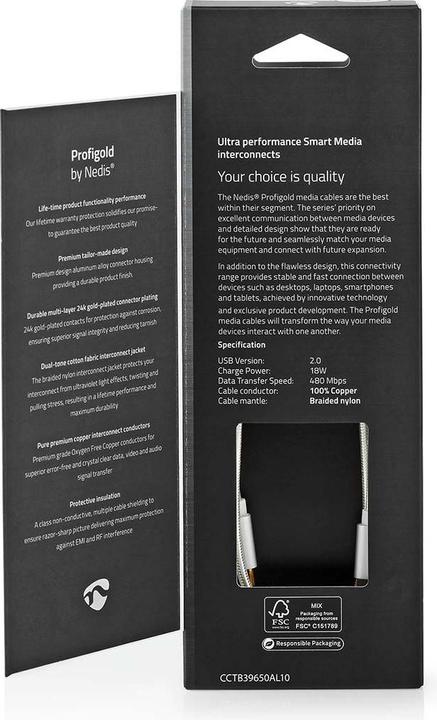 Produktbild Nedis Lightning ST -> USB-C ST 1.0m aluminium (Window-Box) (1 m, USB 2.0)