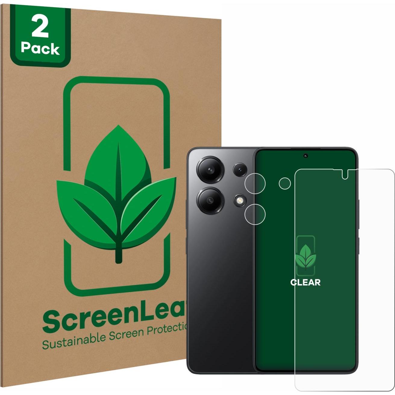 ScreenLeaf Schutzfolie nachhaltiger Displayschutz Displayschutzfolie Folie Klar Transparent (2 Stück, Xiaomi Redmi Note ...