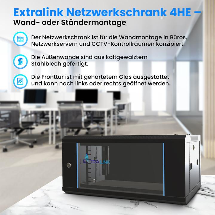 Produktbild Extralink 4U 600X450 WALL-MOUNTED RACKMOUNT CABINET BLACK Wall mounted rack (4 HE, 19 Zoll Rack)