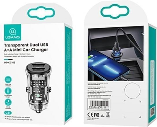 Produktbild Usams Autoladegerät USB 2 Ports - Schwarz
