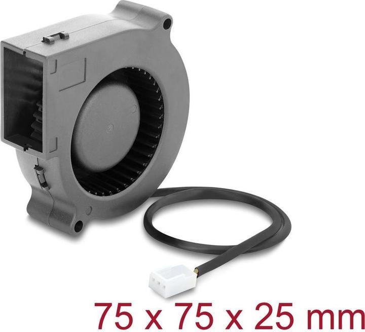 Produktbild Delock Radiallüfter / Lüftergebläse 12 V DC 75 x 75 x 25 mm mit 3-Pin Lüfteranschluss, schwarz (75 mm)