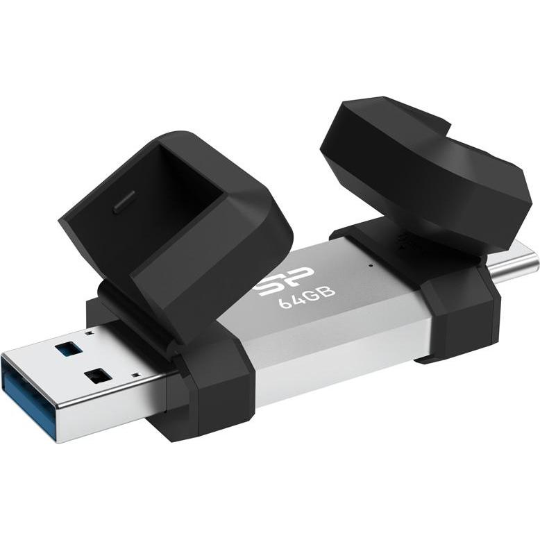 Thumbnail - Silicon Power 64 GB, USB TYPE-A and TYPE-C FLASH DRIVE, MOBILE C51, Silver (64 GB, USB-C, USB-A), USB Stick, Silber