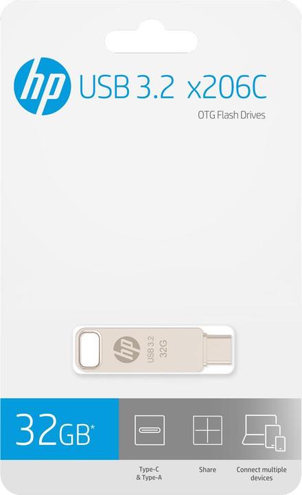 Image du produit HP Lecteur flash métallique 32 Go x206c OTG Type-C (32 Go, USB-A, USB-C)