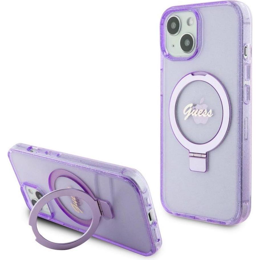 Guess GUHMP15MHRSGSU iPhone 15 Plus 6.7" fioletowy/purple hardcase Ring Stand Script Glitter MagSafe (Apple iPhone 15 Pl...