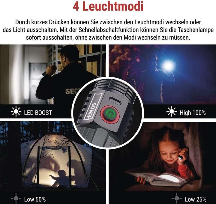 Produktbild Emos LED RECHAR.METAL FLASHLIGHT MED 1300lm,2200mAh (15 cm, 1200 lm)