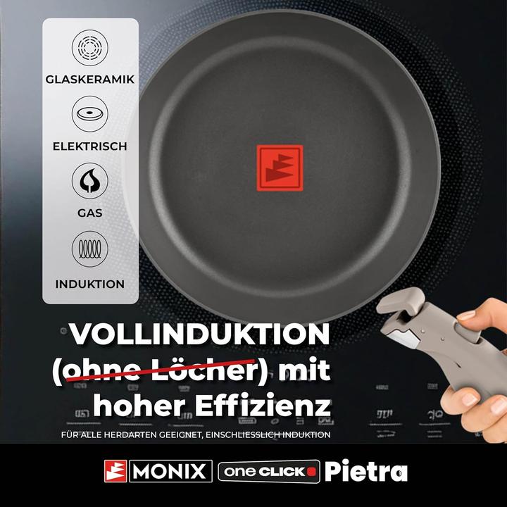Actual product image Monix One Click Pietra 8-Piece Cookware Set with Removable Handle and Induction Compatibility (Frying pan, Pot, Aluminium)