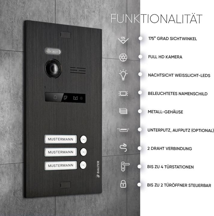 Image du produit Balter EVO-HD Video Türsprechanlage, 3-Familienhaus, mit 175° Weitwinkel-Kamera (Filaire)