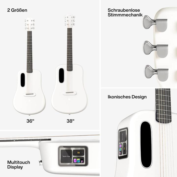Actual product image Lava Music Me 3 Guitar 36 Inch With Spacebag White (Acoustic guitar, Carbon fibre body and neck, Fingerboard: HPL (High-Pressure Laminate), Top: Super AirSonic carbon fibre composite material)