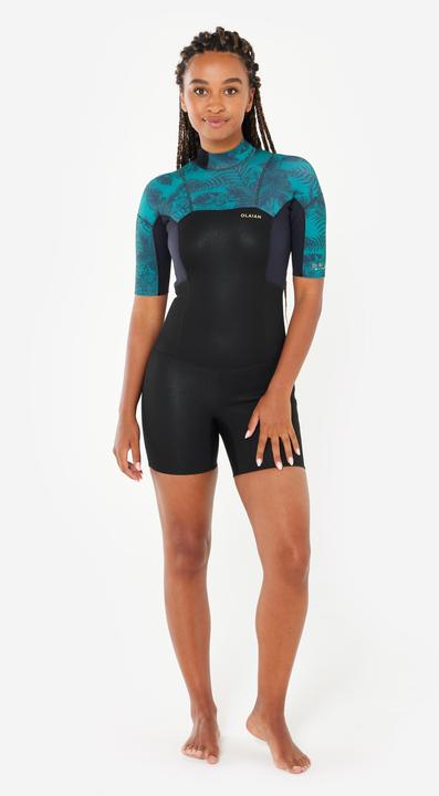 Actual product image Olaian Neopren Shorty Surfen Damen kurzarm Rückenreissverschluss 500 1,5 Mirage schwarz (1.5 mm, 2 mm, XS)