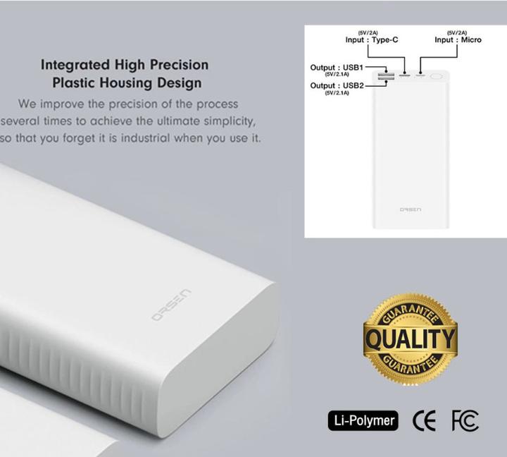 Produktbild Orsen E39 Power Bank 20000mAh Baltas (20000 mAh, 74 Wh)