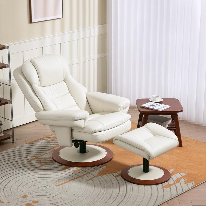 Produktbild Homcom Relaxsessel mit Hocker Kunstleder, Stahl Cremeweiss