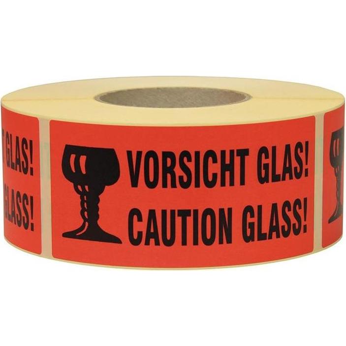 Thumbnail - Transpak, Sticker, Hinweisetikett Vorsicht Glas Länge 145 mm, Breite 70 mm rot