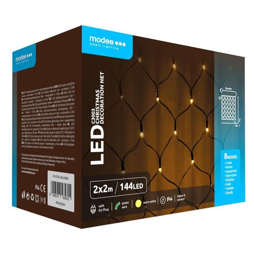 Modee, Feeënlichtjes, Lampennetz 2x2m Warm 144LED Ml-C3003