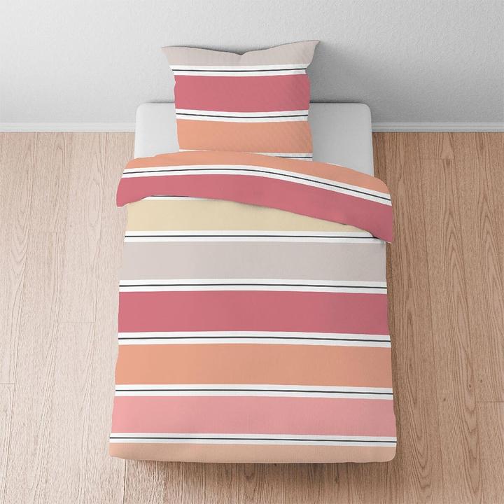 Produktbild Biberna Seersucker Bettwäsche Blockstreifen koralle (Bettwäsche Set, 135x200 cm + 80x80 cm)