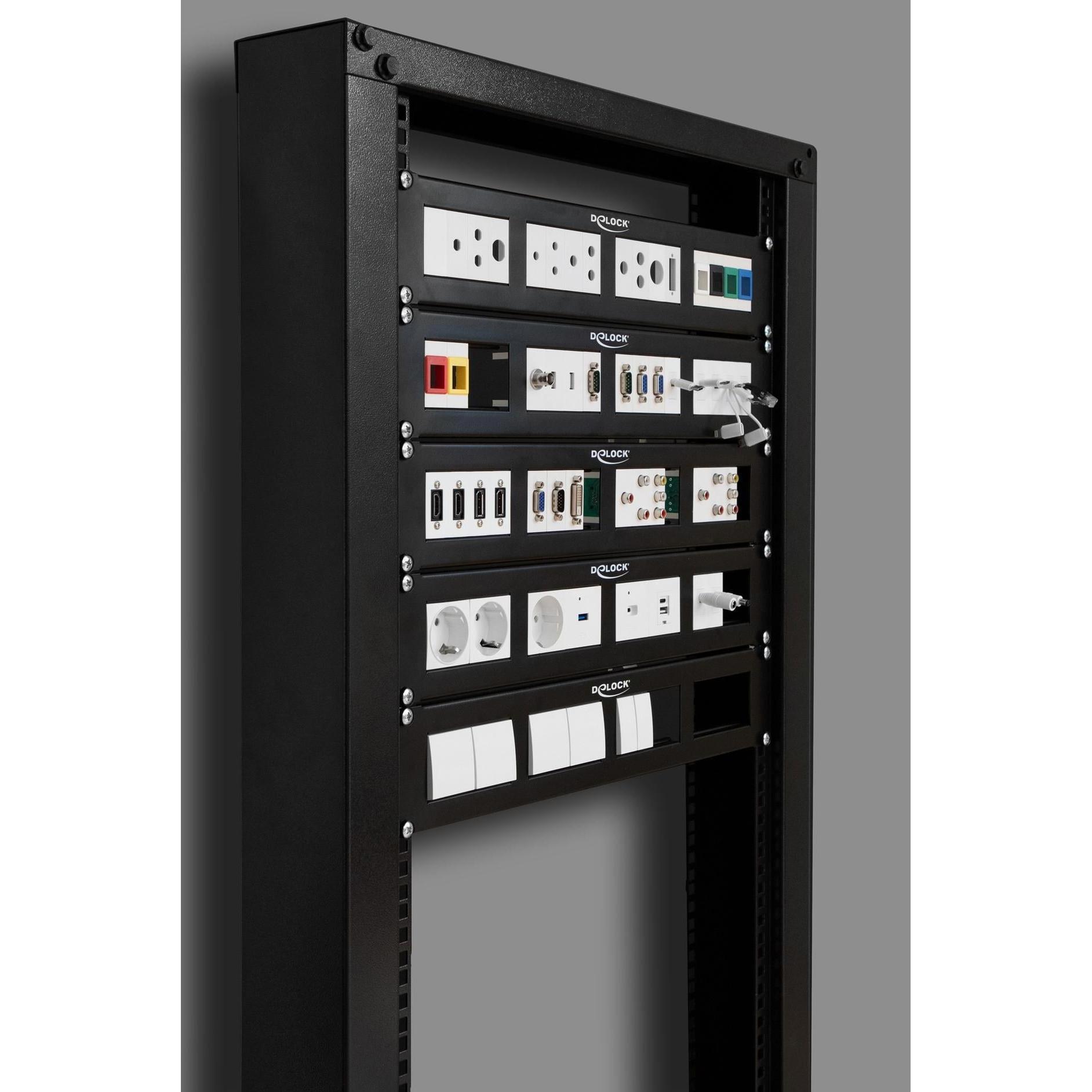 Thumbnail - Delock Easy 45 48,30cm (19") Patchpanel Ausschnitt 4 x 90,5 x 45,2 mm, 2 HE, schwarz, Server Zubehör, Schwarz