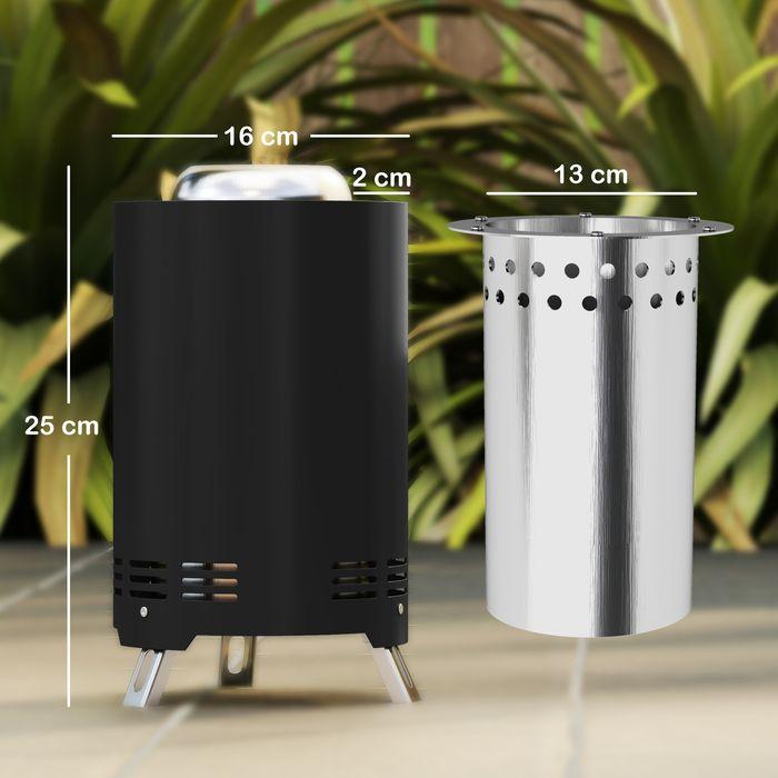 Immagine prodotto Swisshandel24 Feuerschale Ø16x25cm Edelstahl Schürhaken BBQ Camping Schwarz (16 cm)