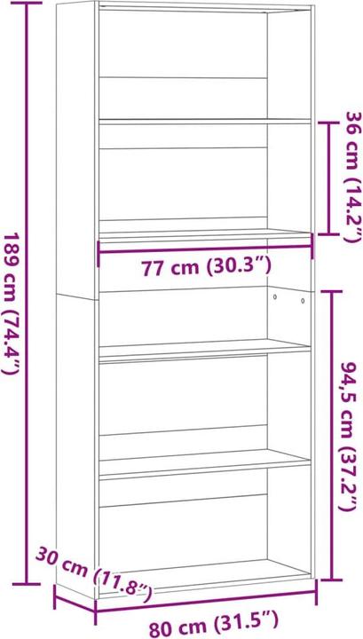Produktbild VidaXL Bücherregal Bücherschrank Standregal Raumteiler Schwarz Holzwerkstoff (80 x 30 x 189 cm)