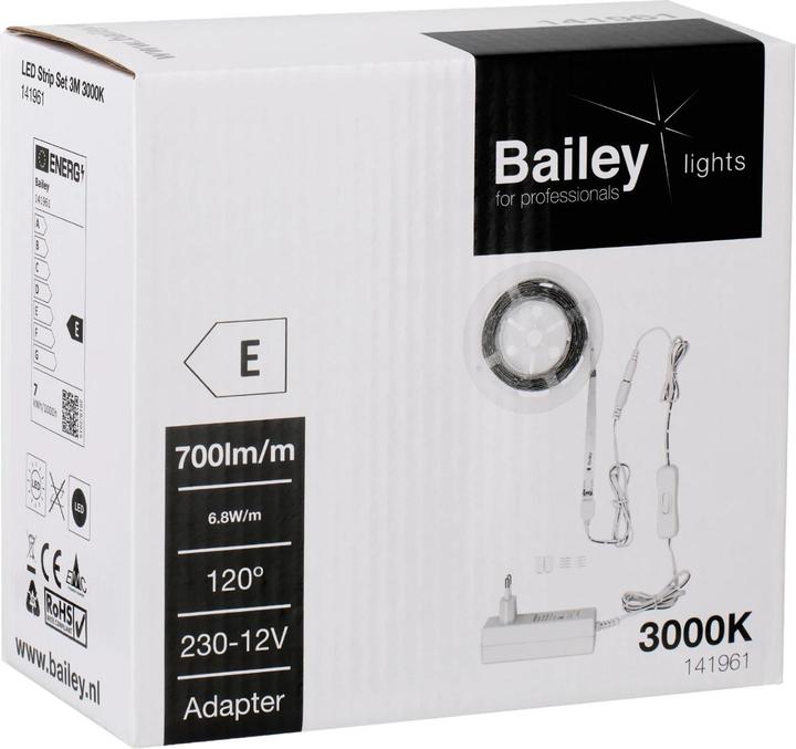 Image du produit Bailey Bande LED, Ecobasic, 3m, 12V, 6.8W, blanc chaud (Blanc chaud, 300 cm, Intérieur)