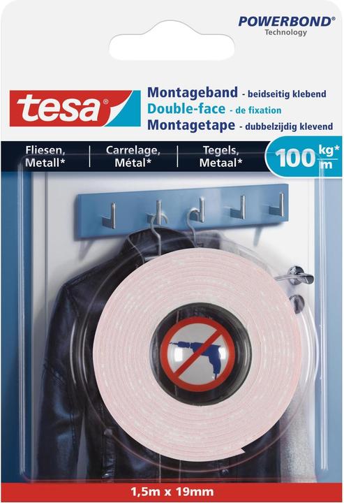Produktbild tesa Powerbond doppelseitiges Montageband für Fliesen & Metall (19 mm)