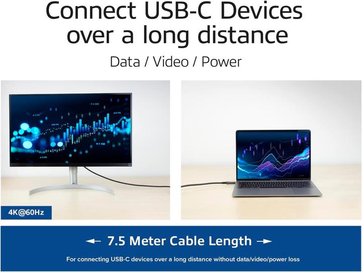 Produktbild ACT USB-C 3.2 Gen2 Active Optical Cable (AOC) connection cable, 7.5m (7.50 m, USB 3.2 Gen 2, 60 W)