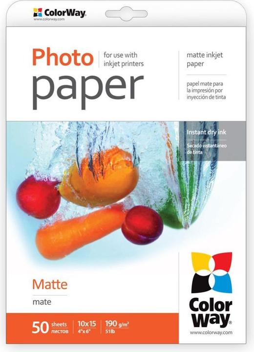 Image du produit Colorway Papier photo mat, 50 feuilles, 10x15, 190 g/m (190 g/m², 10 x 15 cm, 50 pcs)