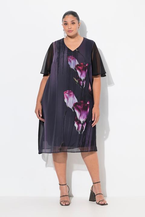 Produktbild Ulla Popken Kleid, Blüten, A-Linie, V-Ausschnitt, Cup-Halbarm (54)