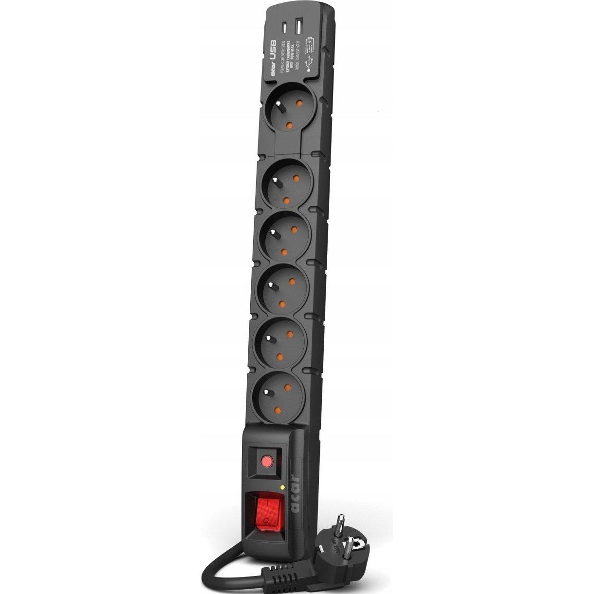 Acar, Steckdosenleiste, Surge Protector S6 USB A+C 6x French Pd (6 x, CEE 7/5, 3 m)