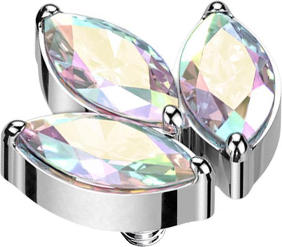Actual product image Star Piercing Dermal Anchor silver three oval crystals multicolour (Titanium, without brass)