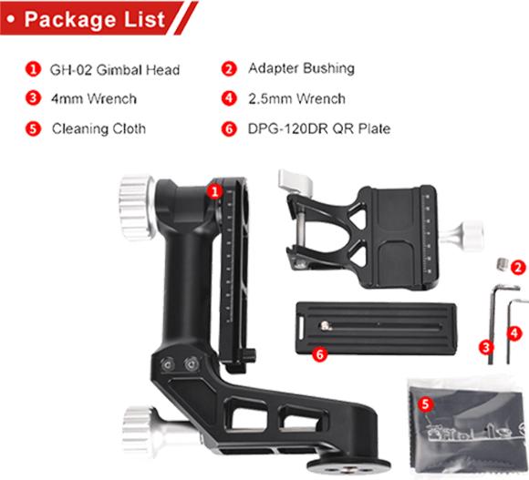 Actual product image Sunwayfoto Gimbal Head w/ QR Plate GH-02