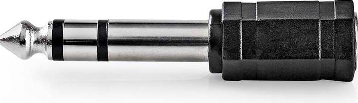 Produktbild JTI Stereo-Audioadapter | 6,35 mm Stecker | 3,5 mm Buchse | Vernickelt | Gerade | ABS | Schwarz | 1 Stk. (Klinkenadapter)