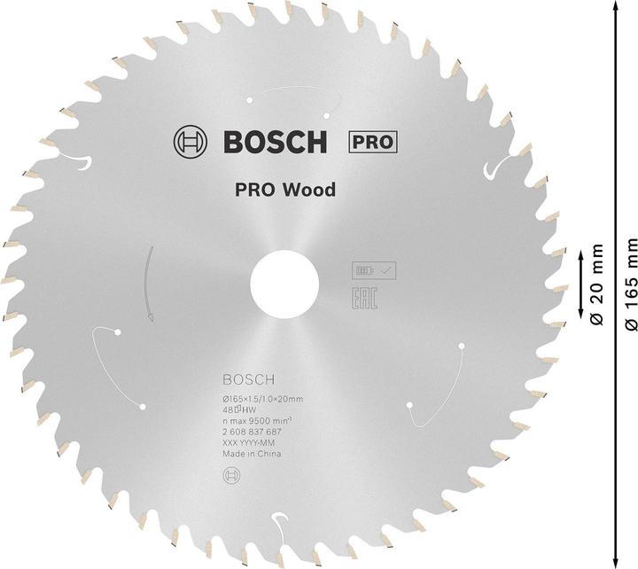 Produktbild Bosch Professional Zubehör PRO Wood cordless Kreissägeblatt, 165 x 1,5 x 20 mm