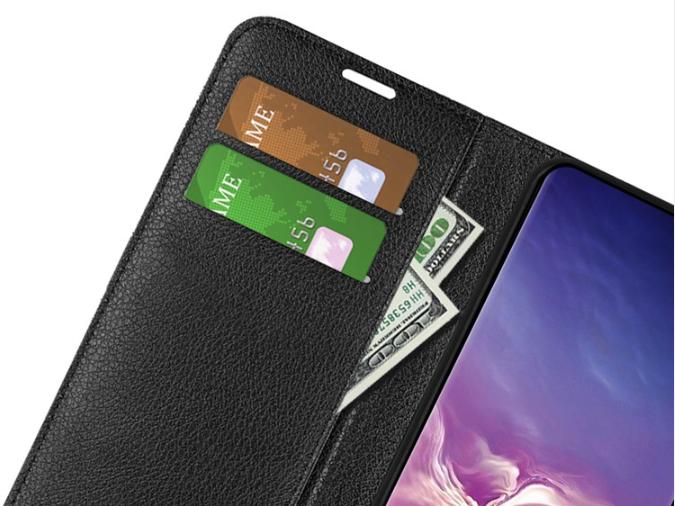 Produktbild Apfelkiste Samsung Galaxy S10 Leder Flip Cover Litchi Look, Schwarz (Samsung Galaxy S10+)