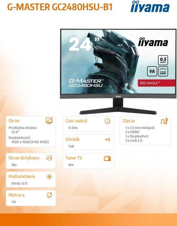 Produktbild iiyama Monitor GC2480HSU-B1 (1920 x 1080 Pixel, 23.60")