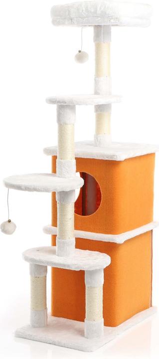 Image du produit Fudajo Arbre à chat Blanc/Brun 125cm Poste de grattage avec du sisal, des niches/2 maisons à chats (125 cm, Blanc, Marron)