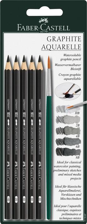Faber-Castell Pencil Graphite Watercolours Set of 5 with brushes (3.30 mm, 6 x)