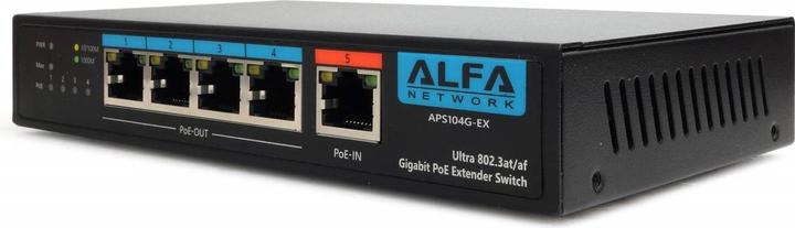 Alfa Network APS104G-EX - 60 W Ultra PoE to 4-Port 802.3af/at Gigabit PoE Extender Switch (5 ports)