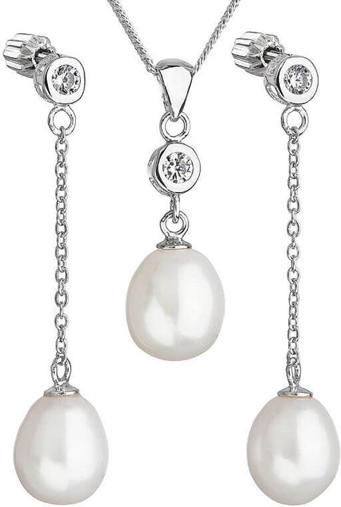 Evolution Group Silver Pearl Set with Zircons Pavon 29005.1 AAA White