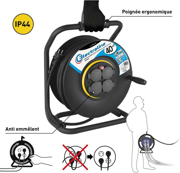 Actual product image Electraline Pro-Line Cable Reel with Thermal Protection Switch, 40m, 16A, 230V (40 m, 2.50 mm²)