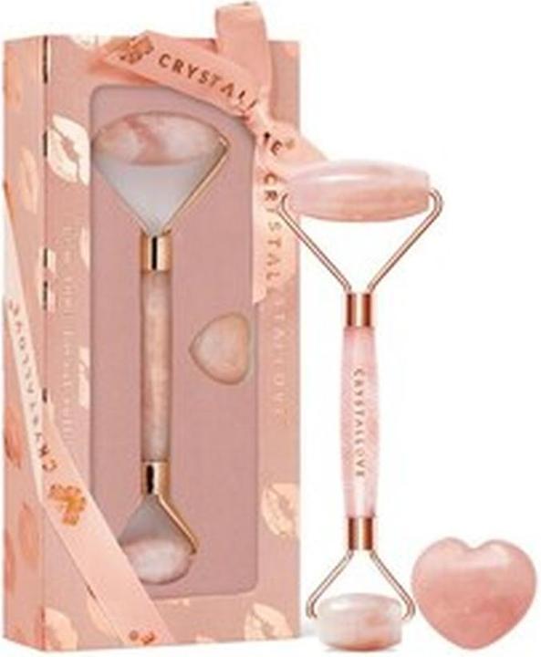 Immagine prodotto Crystallove Set di auto-amore al quarzo rosa - Rullo per il massaggio del viso e strumenti per il massaggio