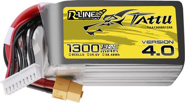 Dronefactory Tattu R-Line Version 4.0 1300mAh 8S 29.6V 130C Lipo Battery Pack with XT60 Plug (29.60 V, 1300 mAh)