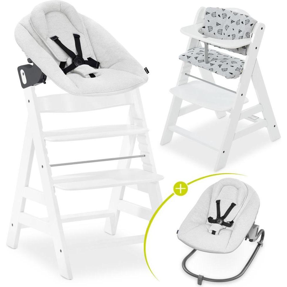 Hauck, Hochstuhl, Hochstühle Alpha Plus White 4-tlg. Newbornset Light Grey - (Hochstuhl)