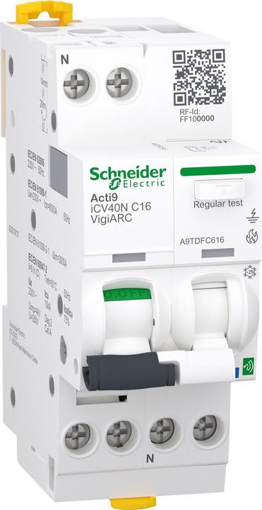 Produktbild Schneider Electric ACTI9 ICV40N VIGIARC LICHTBOGENSCHUTZSCHALTER 1P+N 16A C 30MA A-SI 6KA